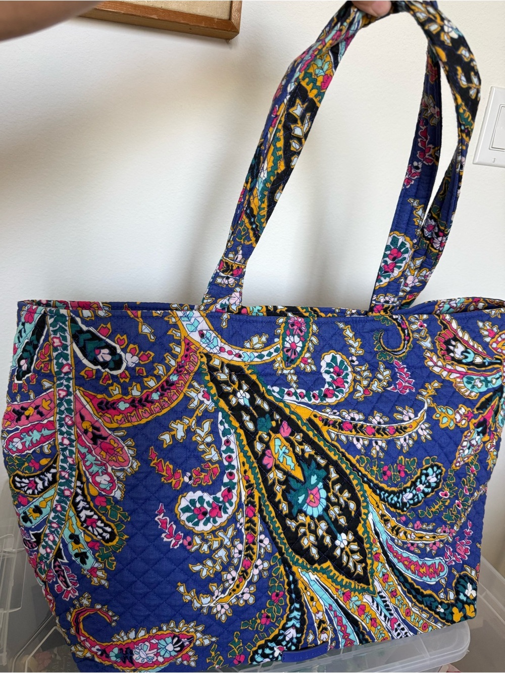 Vera Bradley Paisley Quilted Tote in Navy, Pink, Yellow and Teal